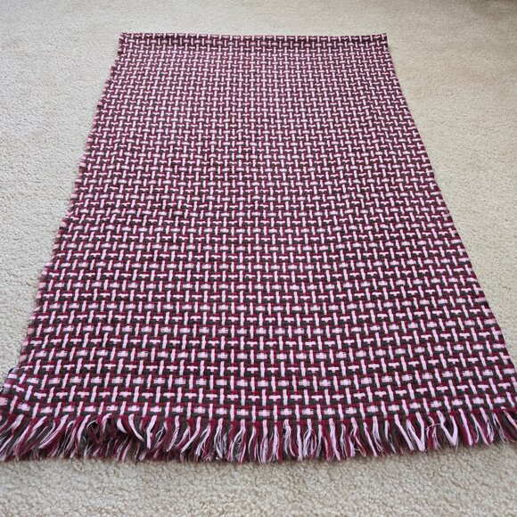 COS 100% Wool Basketweave Woven Scarf Pink Grey Burgundy - Picture 6 of 7